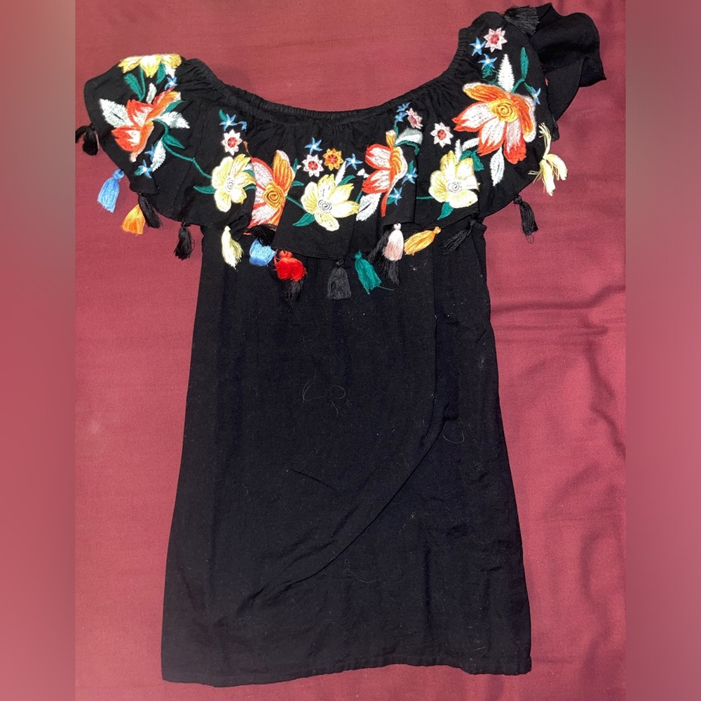 Black Strapless Floral Dress Size 6